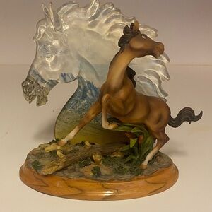 Majestic Brown and White Horse Sculpture